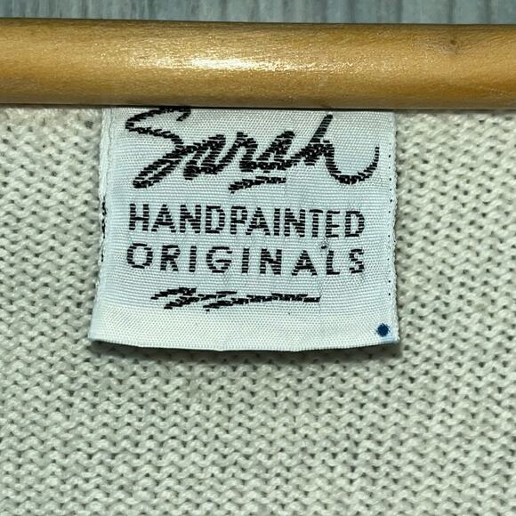 Sarah Hand Painted Originals Vintage Off White Wearable Art Sweater L/XL - Picture 7 of 8